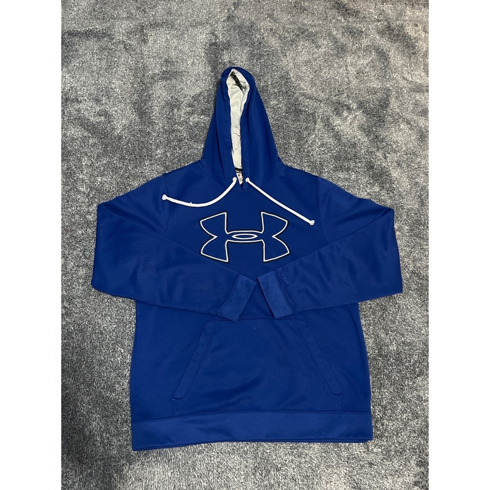 Under Armour Storm Mens Royal Blue Big Logo Hoodie Sweatshirt Performance M